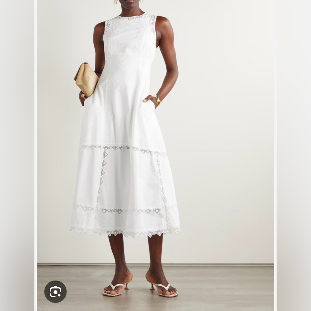 ULLA JOHNSON
Anela embroidered tulle-trimmed cotton-poplin midi dress